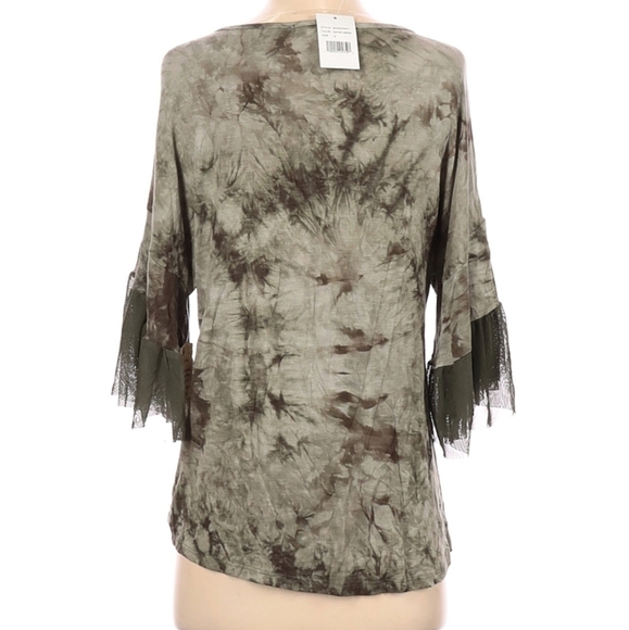 Safari water print tie dye,mesh fringed bell sleeves boho bohemian cottagecore - Picture 2 of 9